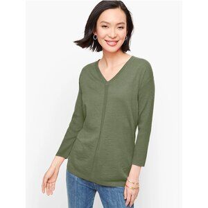 NWT Talbots Green V-Neck Sweater Size S 100% Cotton 3/4 Sleeve Lightweight